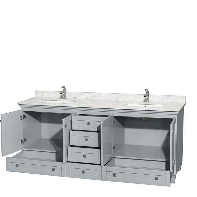 Acclaim 80" Double Bathroom Vanity in Oyster Gray, White Carrera Marble Countertop, Undermount Square Sinks and No Mirrors 2