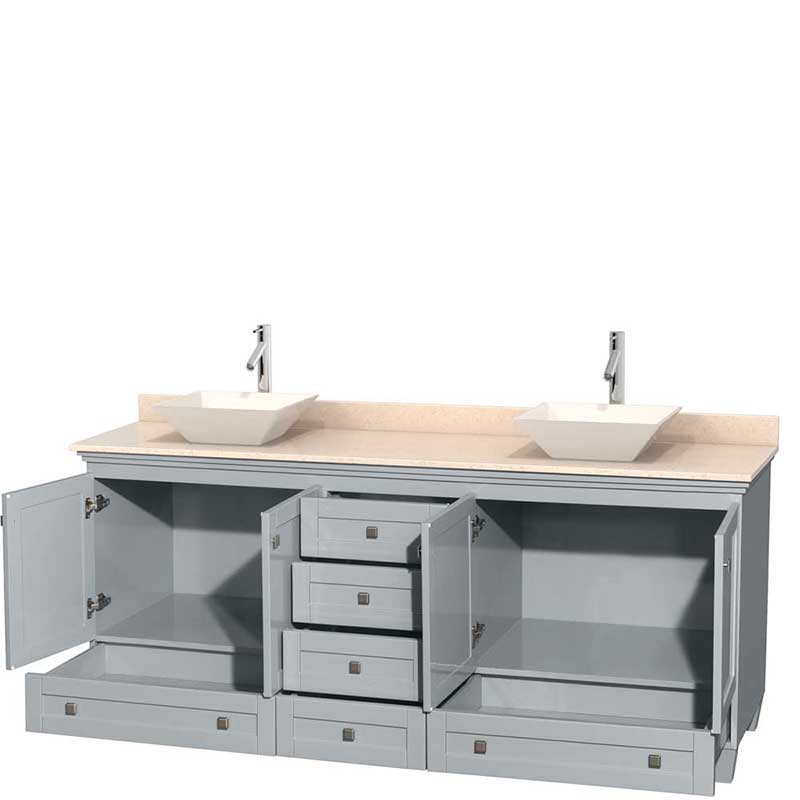 Acclaim 80" Double Bathroom Vanity in Oyster Gray, Ivory Marble Countertop, Pyra Bone Porcelain Sinks and No Mirrors 2