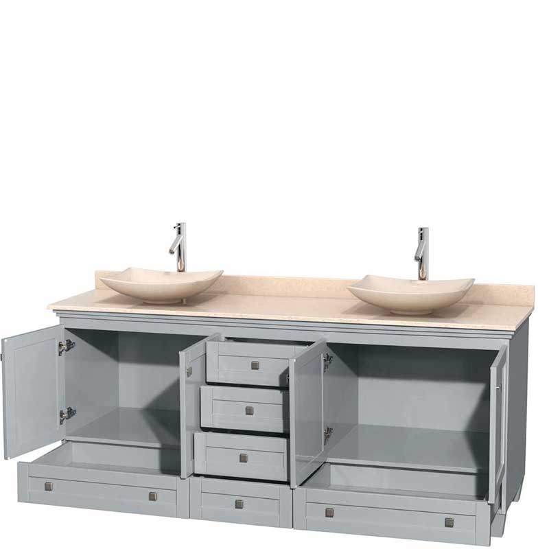Acclaim 80" Double Bathroom Vanity in Oyster Gray, Ivory Marble Countertop, Arista Ivory Marble Sinks and No Mirrors 2