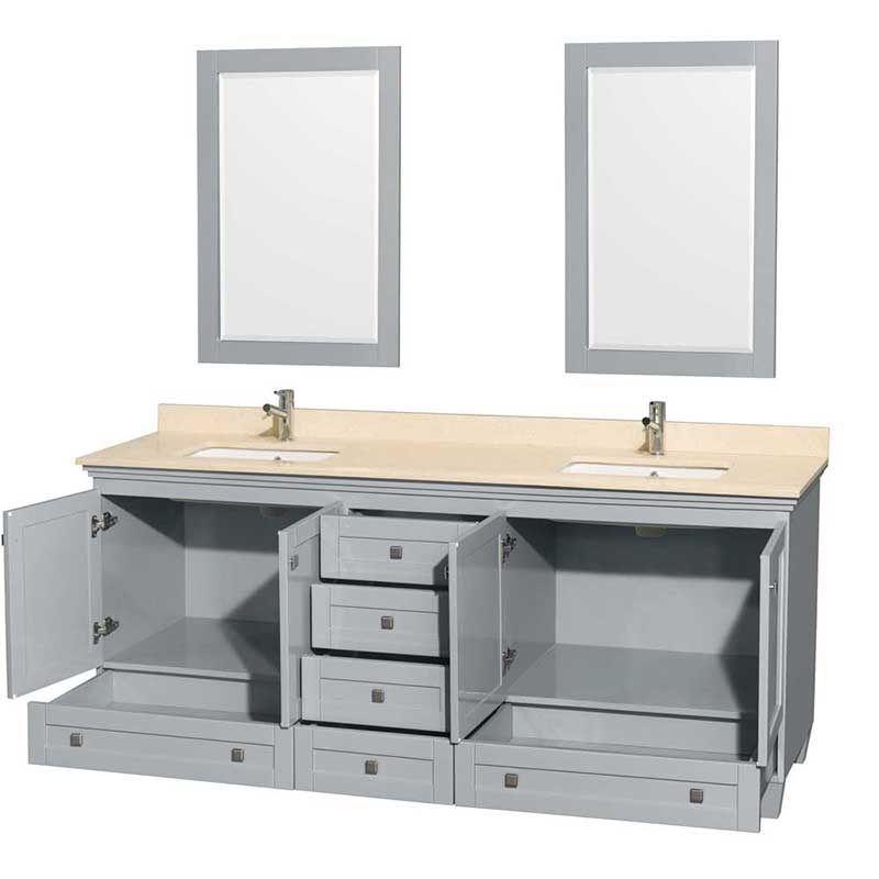 Acclaim 80" Double Bathroom Vanity in Oyster Gray, Ivory Marble Countertop, Undermount Square Sinks and 24" Mirrors 2