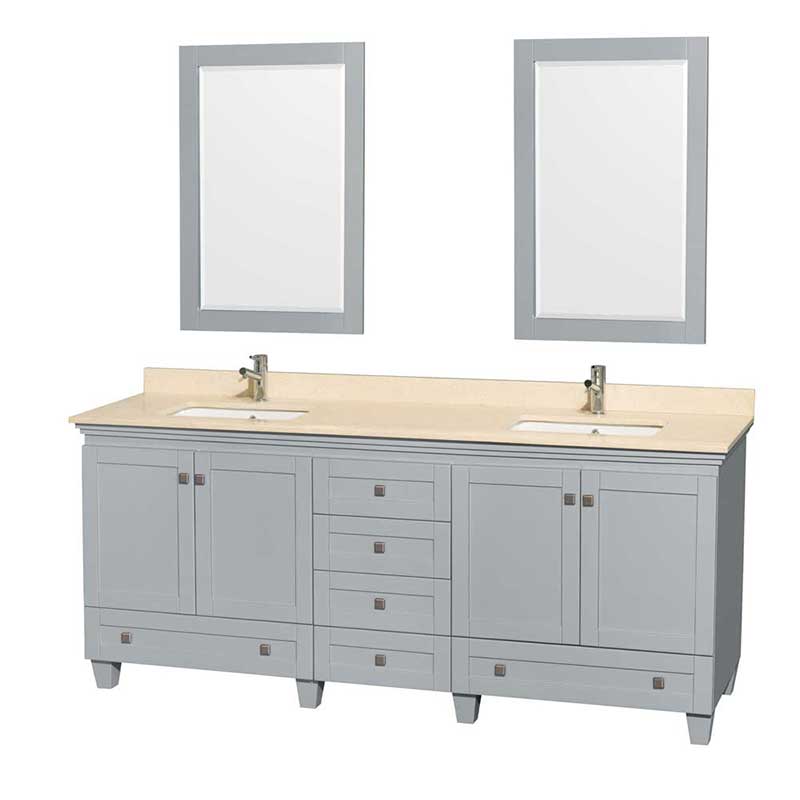 Acclaim 80" Double Bathroom Vanity in Oyster Gray, Ivory Marble Countertop, Undermount Square Sinks and 24" Mirrors