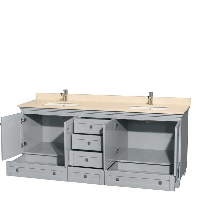 Acclaim 80" Double Bathroom Vanity in Oyster Gray, Ivory Marble Countertop, Undermount Square Sinks and No Mirrors 2