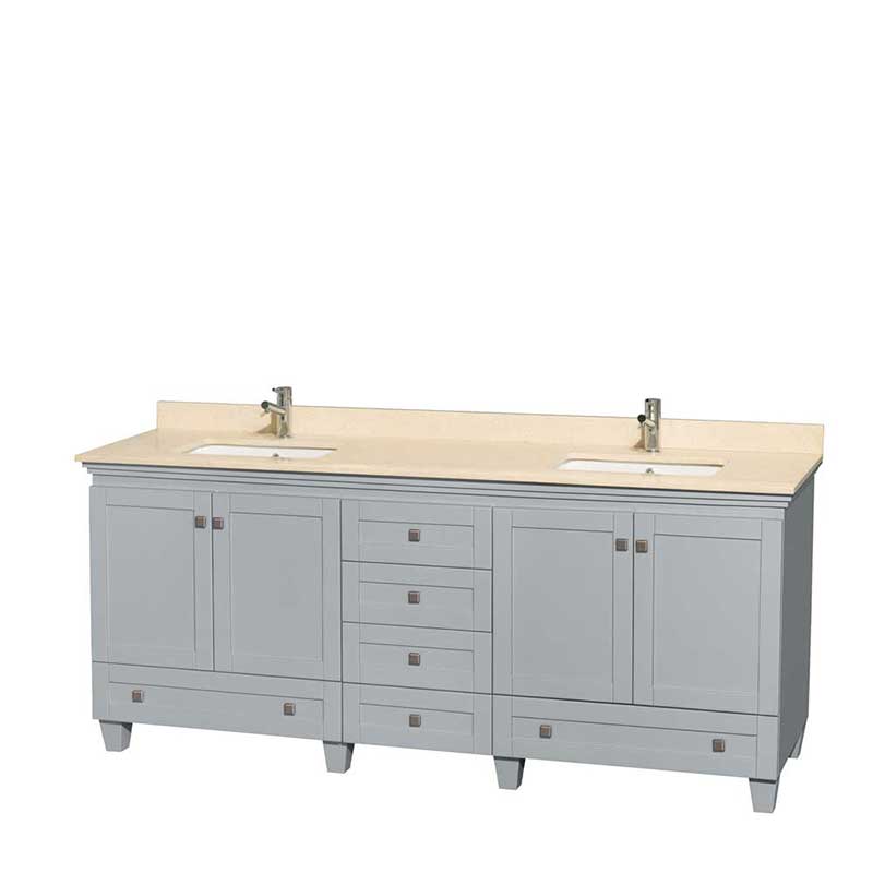 Acclaim 80" Double Bathroom Vanity in Oyster Gray, Ivory Marble Countertop, Undermount Square Sinks and No Mirrors