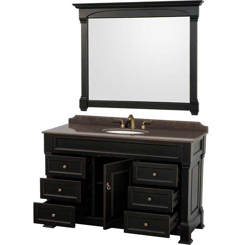 Andover 55" Single Bathroom Vanity in Black, Imperial Brown Granite Countertop, Undermount Oval Sink and 50" Mirror 2