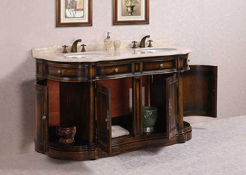 Legion Furniture 66" Solid Wood Sink Vanity With Marble-No Faucet And Backsplash Antique Brown 3