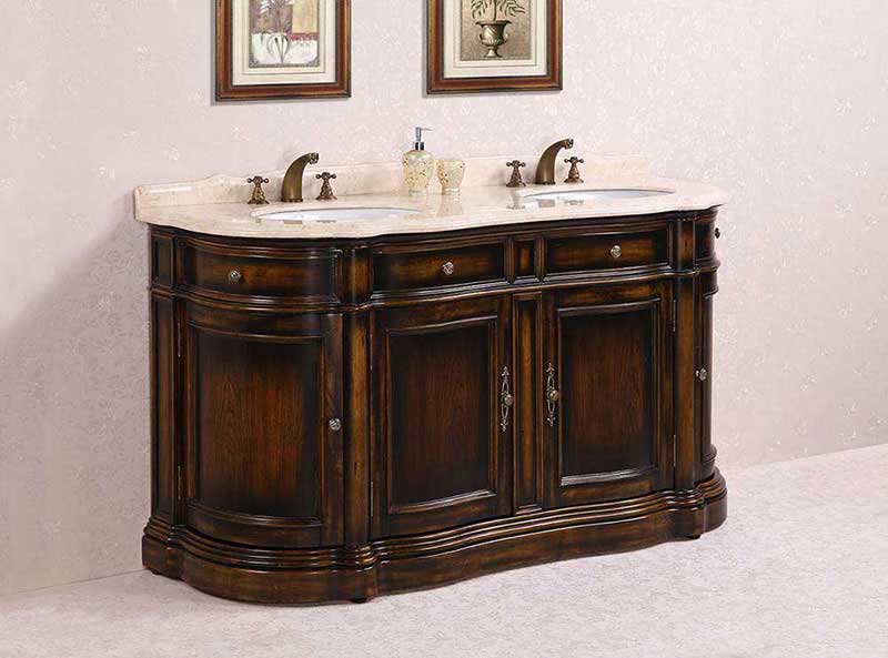 Legion Furniture 66" Solid Wood Sink Vanity With Marble-No Faucet And Backsplash Antique Brown