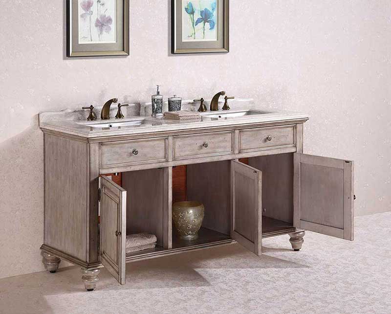 Legion Furniture 67" Solid Wood Sink Vanity With Marble-No Faucet And Backsplash Antique White 3