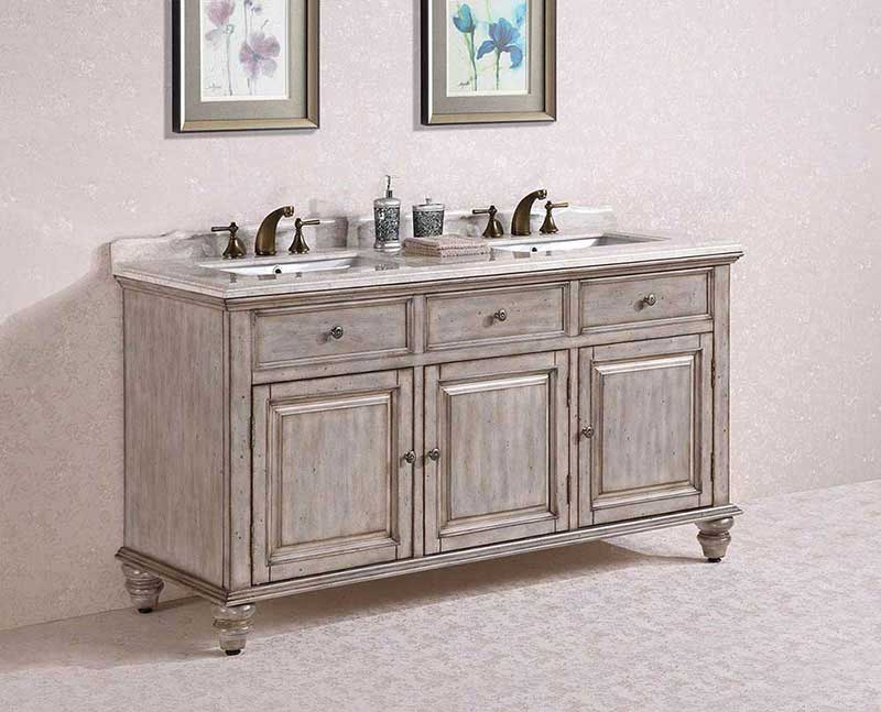 Legion Furniture 67" Solid Wood Sink Vanity With Marble-No Faucet And Backsplash Antique White