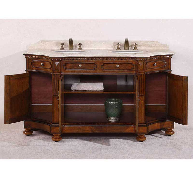 Legion Furniture 68" Solid Wood Sink Vanity With Travertine-No Faucet And Backsplash Antique Brown 5