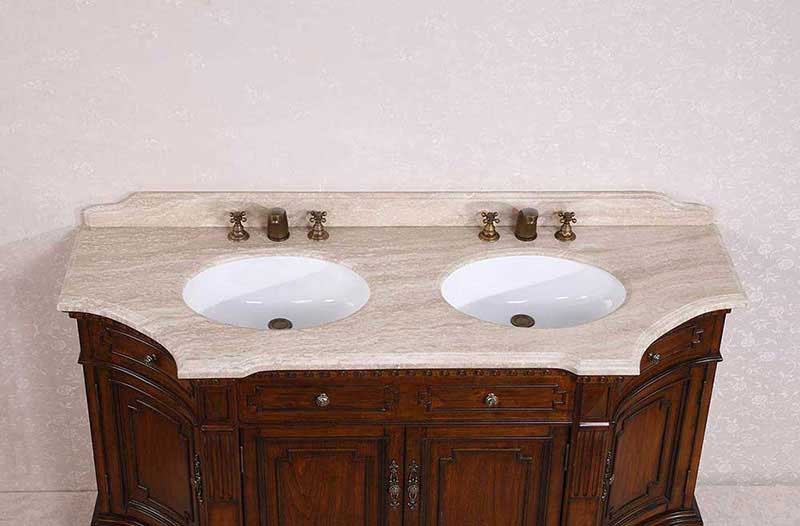 Legion Furniture 68" Solid Wood Sink Vanity With Travertine-No Faucet And Backsplash Antique Brown 6