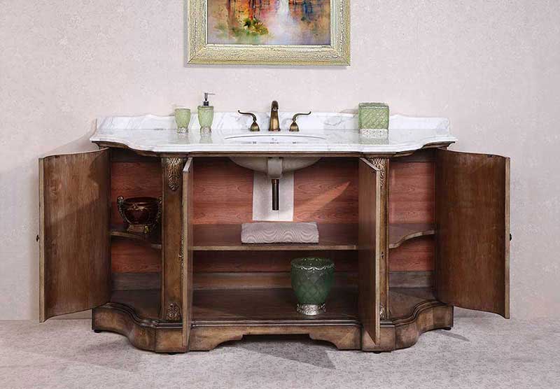 Legion Furniture 68" Solid Wood Sink Vanity With Marble Top-No Faucet And Backsplash Anitque Tan 3