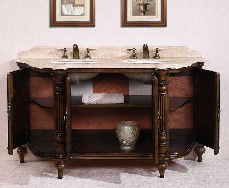 Legion Furniture 67" Solid Wood Sink Vanity With Travertine Top-No Faucet And Backsplash Antique Brown 3