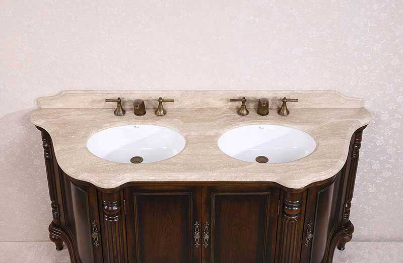 Legion Furniture 67" Solid Wood Sink Vanity With Travertine Top-No Faucet And Backsplash Antique Brown 4