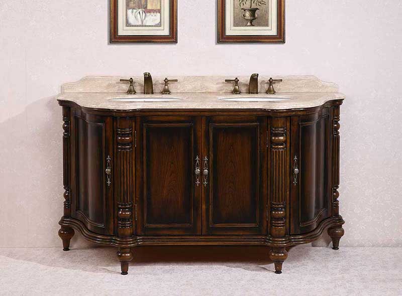 Legion Furniture 67" Solid Wood Sink Vanity With Travertine Top-No Faucet And Backsplash Antique Brown