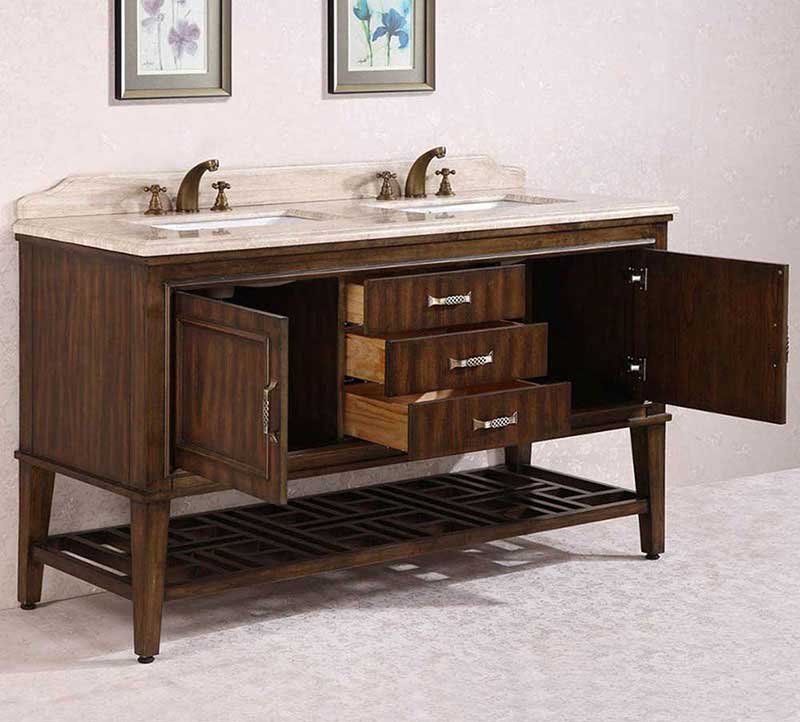 Legion Furniture 65" Solid Wood Sink Vanity With Travertine-No Faucet And Backsplash Walnut 3