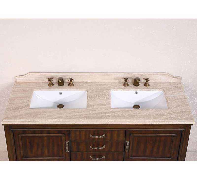 Legion Furniture 65" Solid Wood Sink Vanity With Travertine-No Faucet And Backsplash Walnut 4