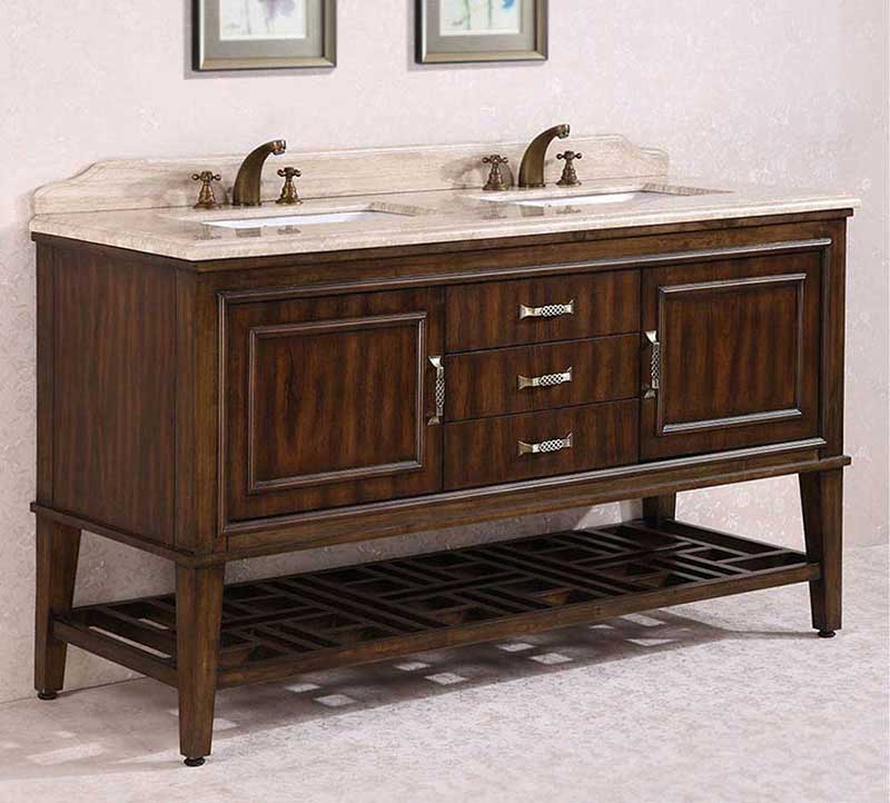 Legion Furniture 65" Solid Wood Sink Vanity With Travertine-No Faucet And Backsplash Walnut
