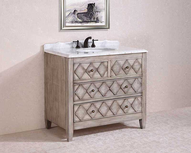 Legion Furniture 40" Solid Wood Sink Vanity With Marble Top-No Faucet And Backsplash Antique Light Grey