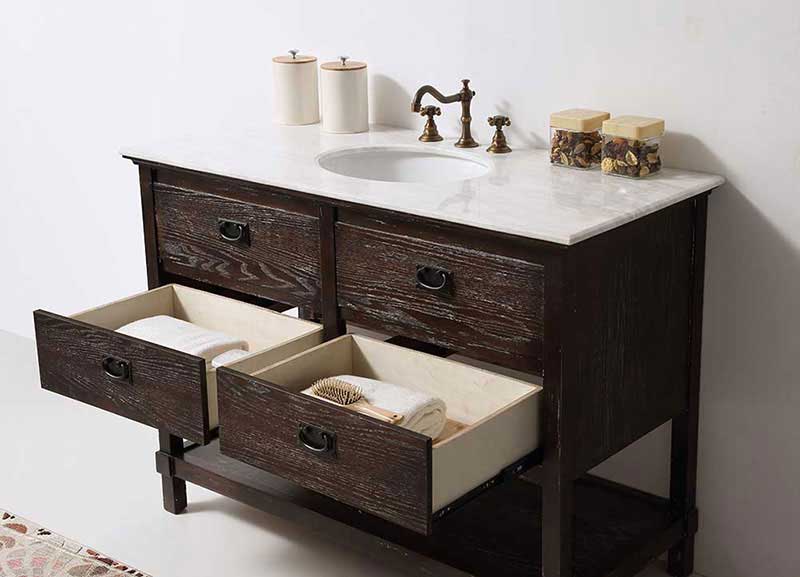 Legion Furniture 48" Solid Wood Sink Vanity With Marble Top-No Faucet Antique Brown 2