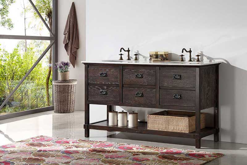 Legion Furniture 60" Wood Sink Vanity With Marble Top-No Faucet Antique Brown 2