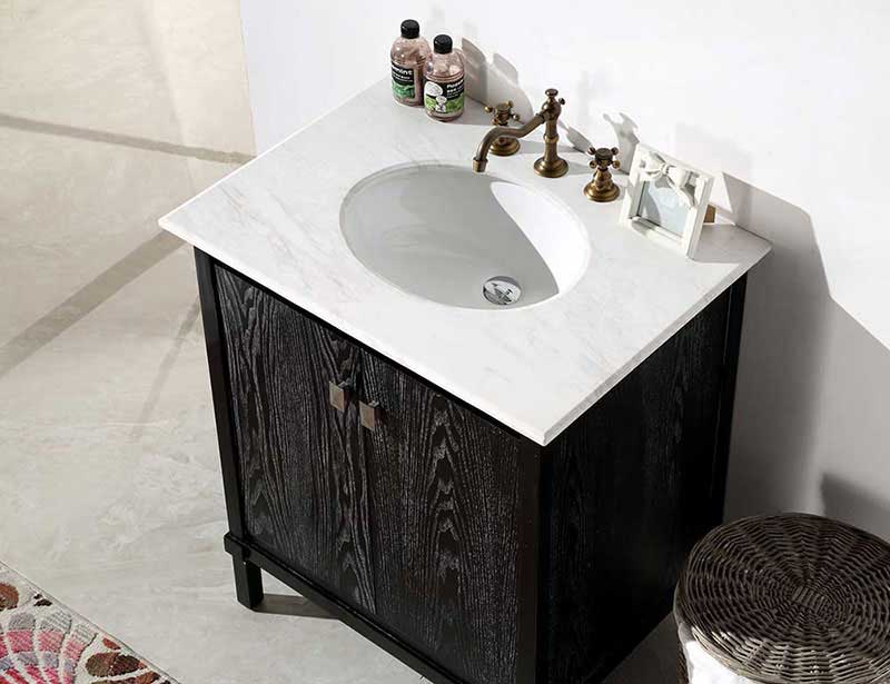 Legion Furniture 30" Black Color Solid Wood Sink Vanity With Marble Top-No Faucet Antique Black 4
