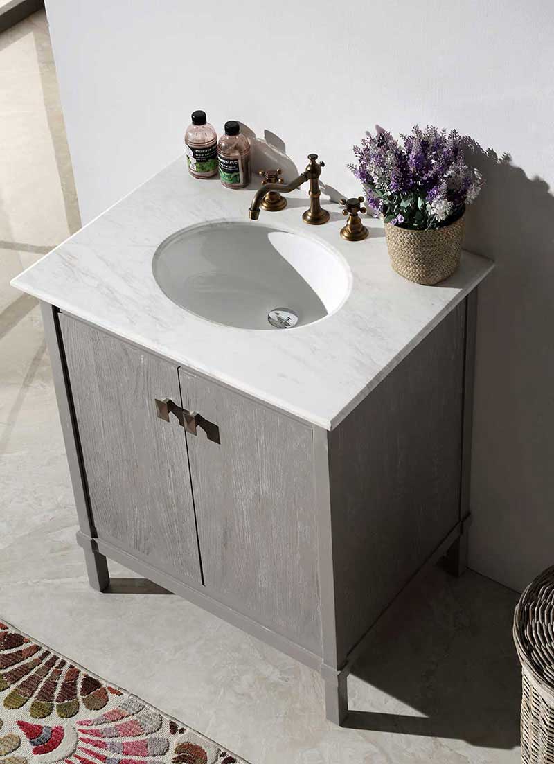Legion Furniture 30" Gray Color Solid Wood Sink Vanity With Marble Top-No Faucet Antique Gray 4