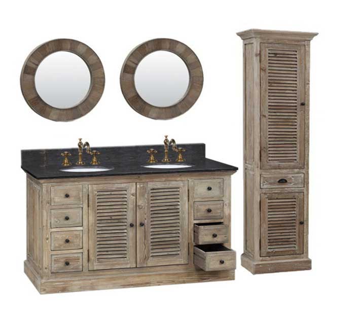 InFurniture 60" Solid Recycled Fir Double Sink Vanity With No Faucet WK1960