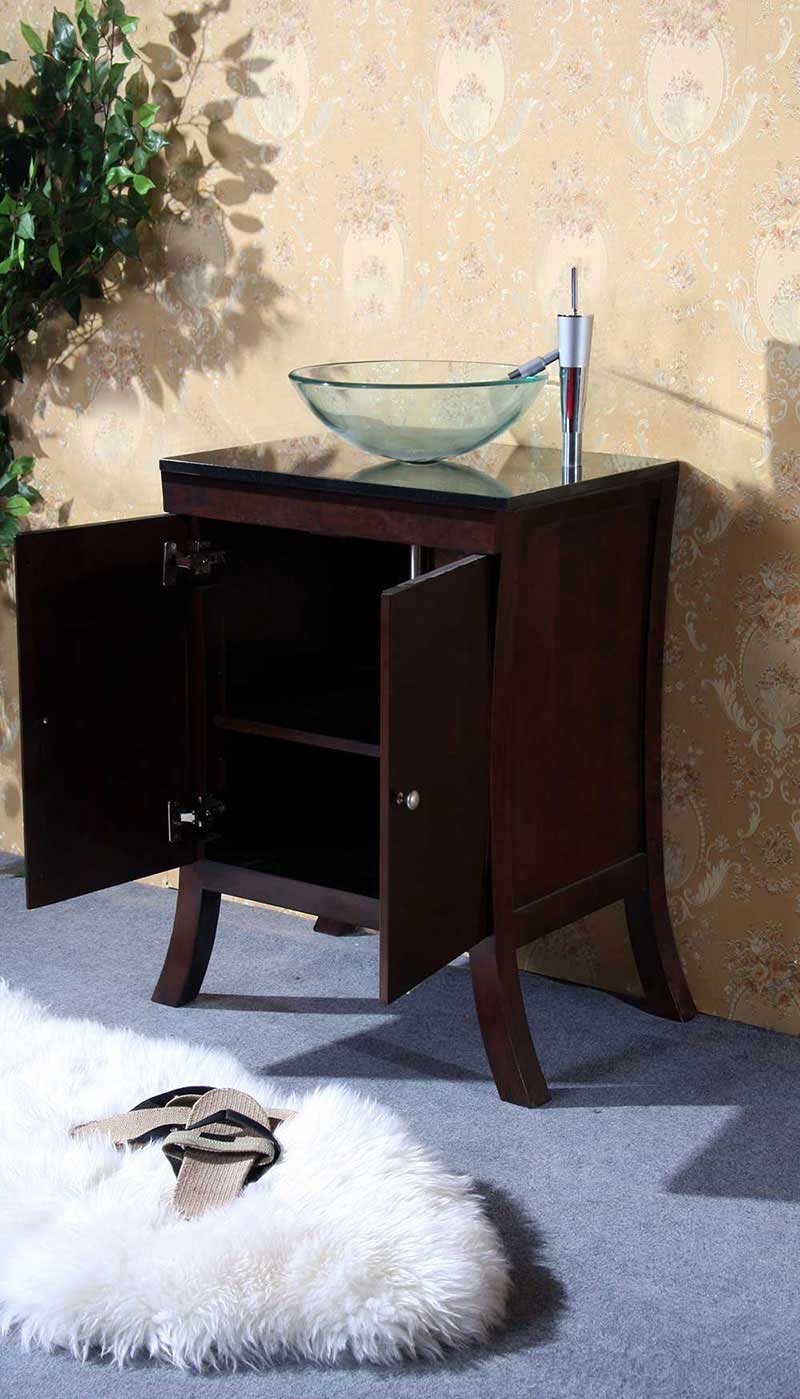 Legion Furniture 27" Sink Cabinet With 24" Black Granite With Glass Bowl Dark Walnut 2