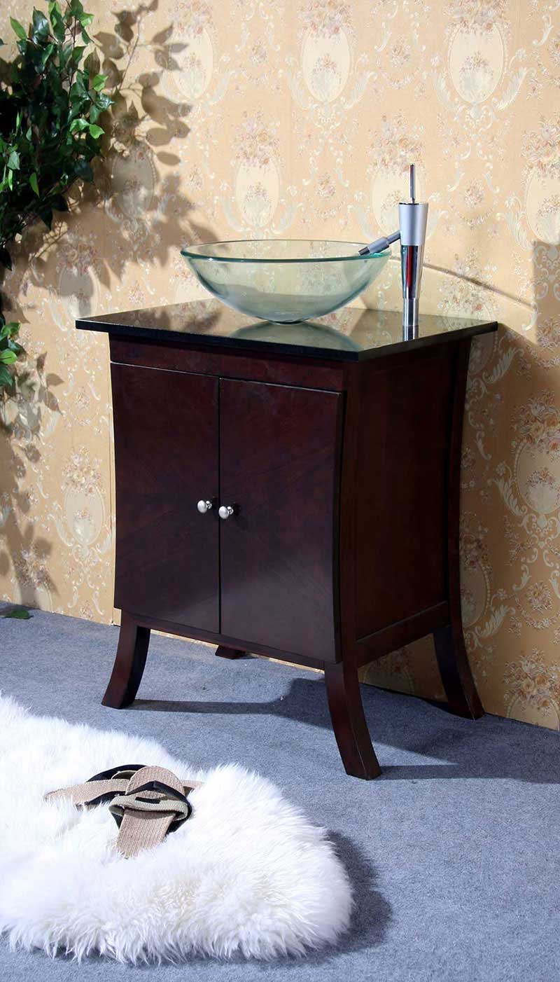 Legion Furniture 27" Sink Cabinet With 24" Black Granite With Glass Bowl Dark Walnut