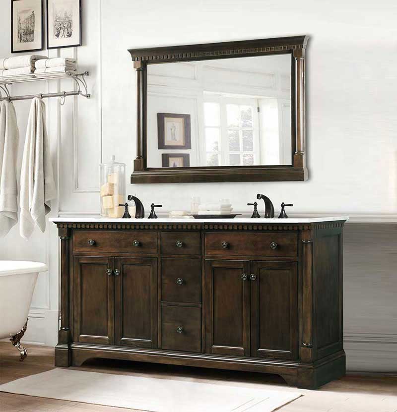 Legion Furniture 60" Antique Coffee Sink Vanity With Carrara White Top And Matching Backsplash Without Faucet