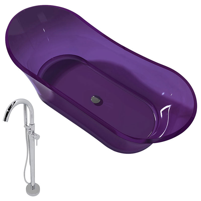Anzzi Azul 5.8 ft. Man-Made Stone Freestanding Non-Whirlpool Bathtub in Evening Violet and Kros Series Faucet in Chrome