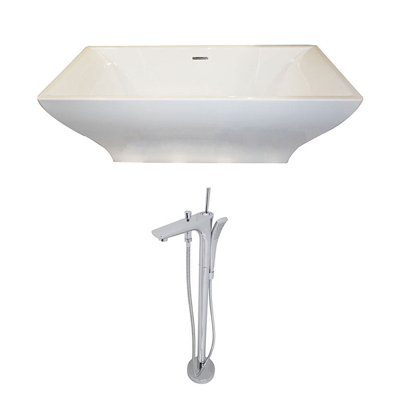 Anzzi Vision 5.9 ft. Acrylic Freestanding Non-Whirlpool Bathtub in White and Kase Series Faucet in Chrome