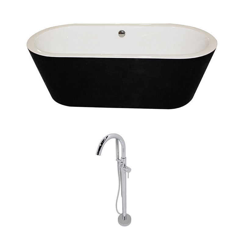 Anzzi Dualita 5.6 ft. Acrylic Freestanding Non-Whirlpool Bathtub in Black and Kros Series Faucet in Chrome
