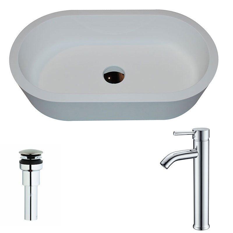 Anzzi Vaine One Piece Man Made Stone Vessel Sink in Matte White with Fann Faucet in Chrome