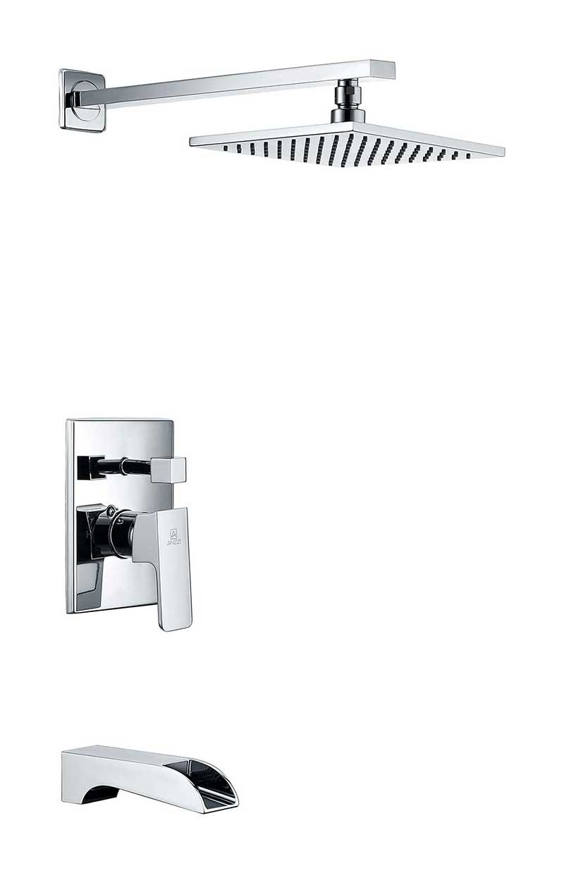 Anzzi Mezzo Series Single Handle Wall Mounted Showerhead and Bath Faucet Set in Polished Chrome