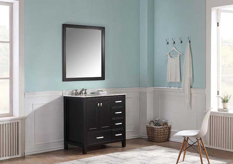 Anzzi Chateau 36 in. W x 22 in. D Vanity in Espresso with Marble Vanity Top in Carrara White with White Basin and Mirror 2