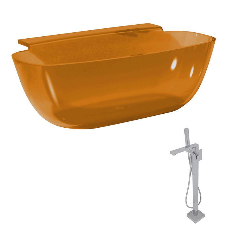 Anzzi Vida 5.2 ft. Man-Made Stone Freestanding Non-Whirlpool Bathtub in Honey Amber and Dawn Series Faucet in Chrome