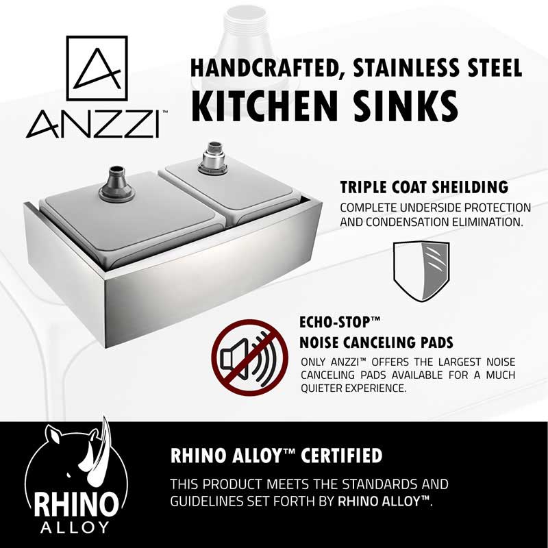 Anzzi ELYSIAN Series 36 in. Farm House 40/60 Dual Basin Handmade Stainless Steel Kitchen Sink 9
