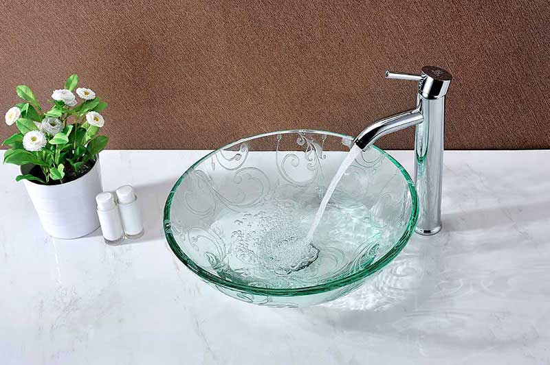 Anzzi Vieno Series Deco-Glass Vessel Sink in Crystal Clear Floral 7