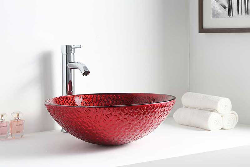 Anzzi Rhythm Series Deco-Glass Vessel Sink in Lustrous Red Finish 3