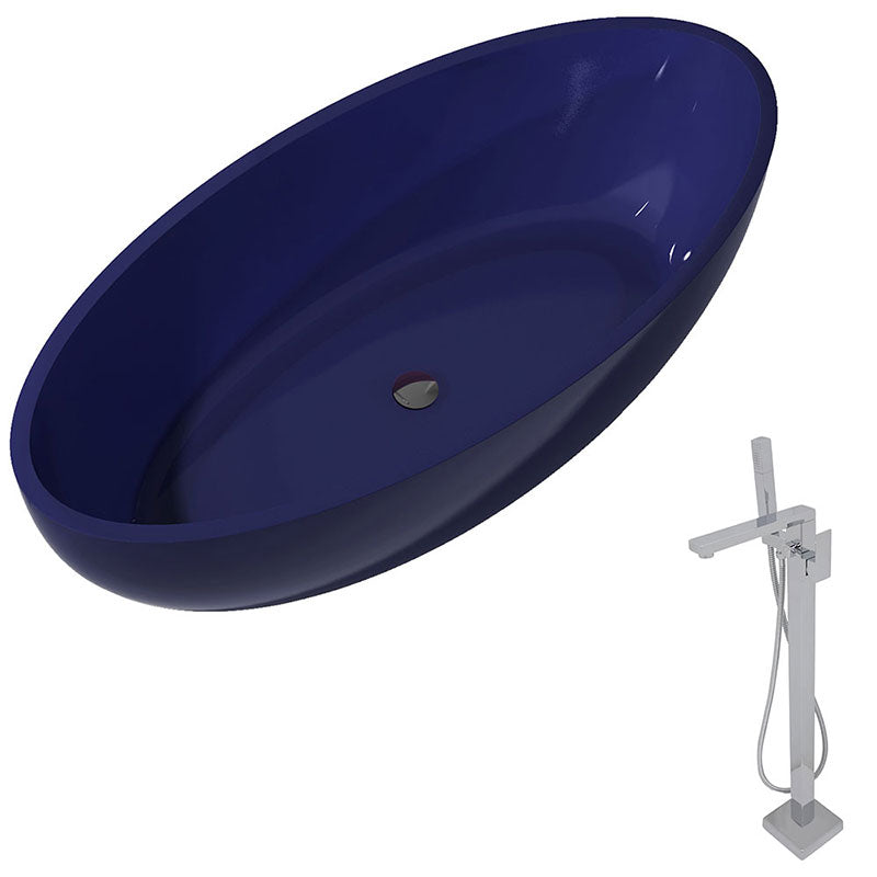 Anzzi Opal 5.6 ft. Man-Made Stone Freestanding Non-Whirlpool Bathtub in Regal Blue and Dawn Series Faucet in Chrome