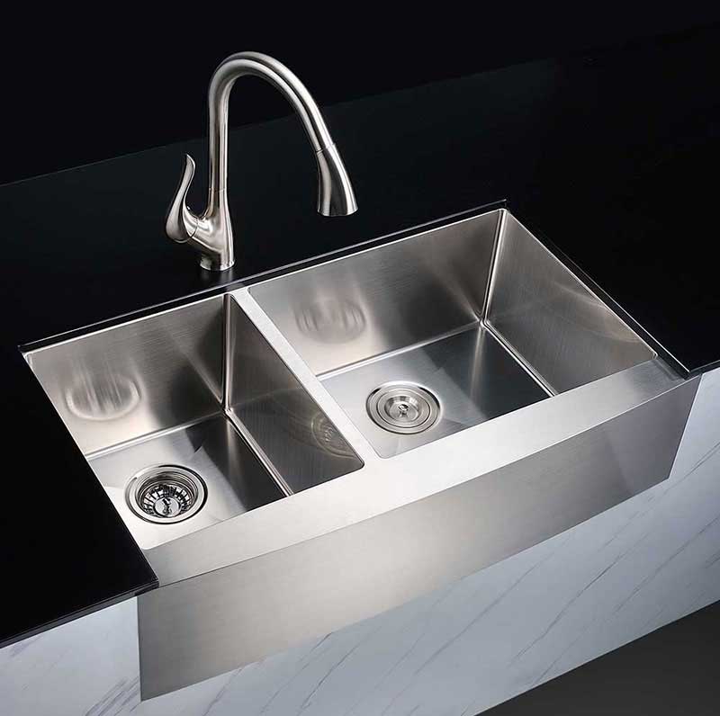Anzzi ELYSIAN Series 33 in. Farm House 40/60 Dual Basin Handmade Stainless Steel Kitchen Sink 2