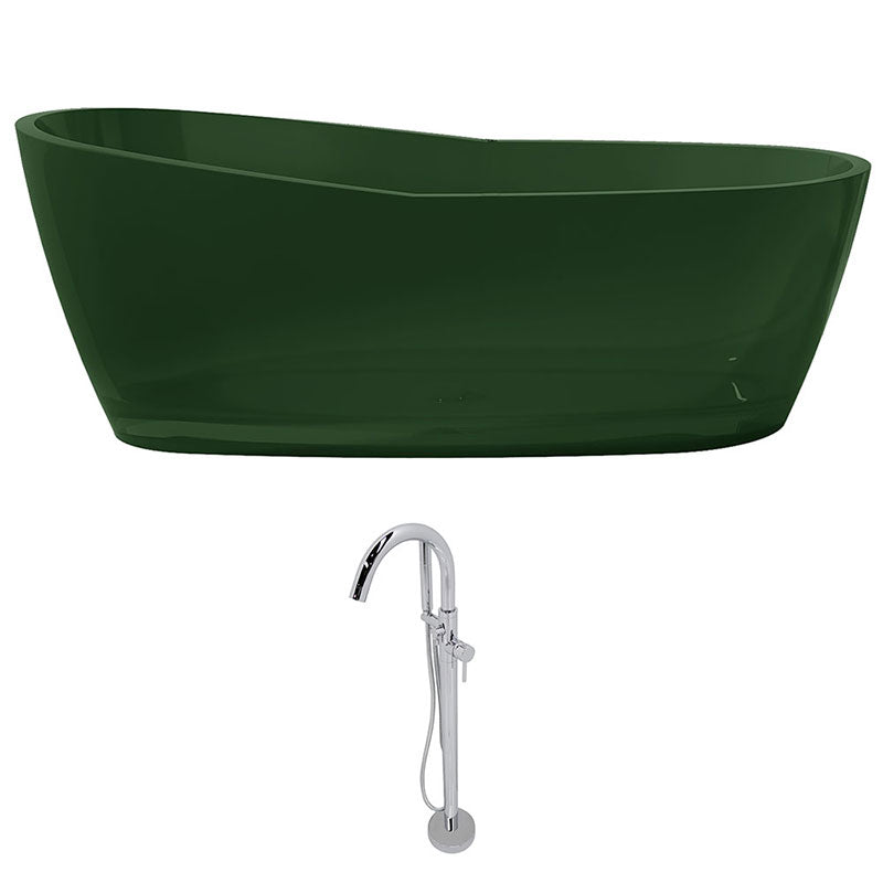 Anzzi Ember 5.4 ft. Man-Made Stone Freestanding Non-Whirlpool Bathtub in Emerald Green and Kros Series Faucet in Chrome