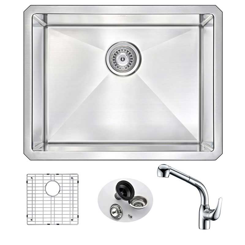 Anzzi VANGUARD Undermount Stainless Steel 23 in. Single Bowl Kitchen Sink with Harbour Faucet in Chrome