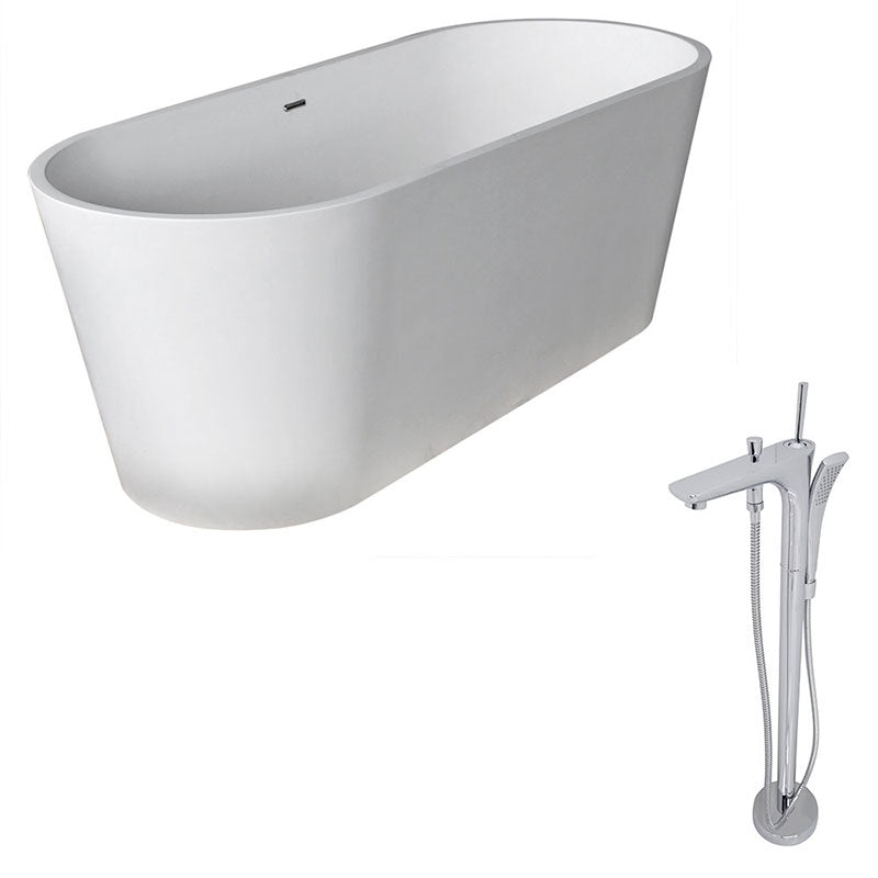 Anzzi Rossetto 5.6 ft. Man-Made Stone Freestanding Non-Whirlpool Bathtub in Matte White and Kase Series Faucet in Chrome