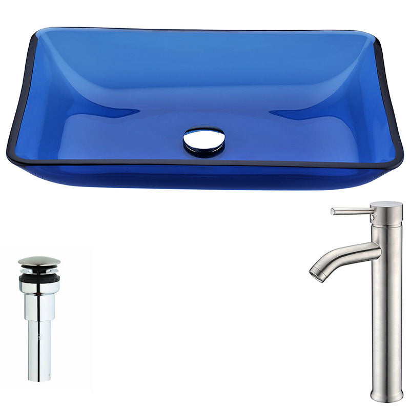 Anzzi Harmony Series Deco-Glass Vessel Sink in Cloud Blue with Fann Faucet in Brushed Nickel