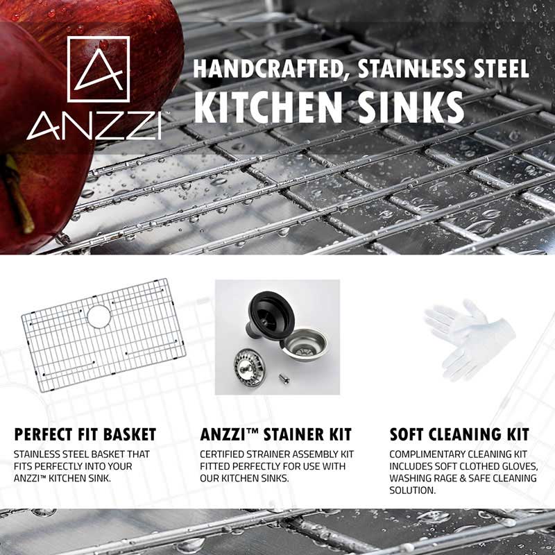 Anzzi VANGUARD Series 30 in. Under Mount Single Basin Handmade Stainless Steel Kitchen Sink 7