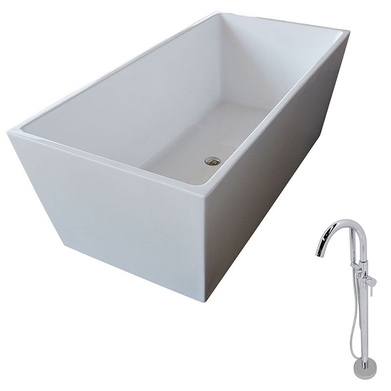 Anzzi Fjord 5.6 ft. Acrylic Freestanding Non-Whirlpool Bathtub in White and Kros Series Faucet in Chrome