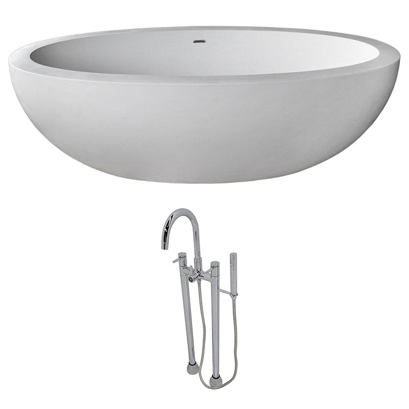 Anzzi Lusso 6.3 ft. Man-Made Stone Freestanding Non-Whirlpool Bathtub in Matte White and Sol Series Faucet in Chrome