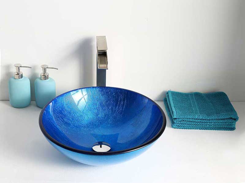 Anzzi Clavier Series Deco-Glass Vessel Sink in Lustrous Blue Finish 2
